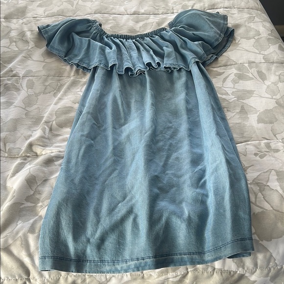 Blue Off-Shoulder Kids Dress - Picture 3 of 3